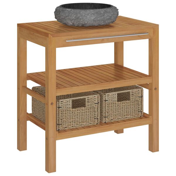 vidaXL Kupaonski ormarić od tikovine s crnim mramornim umivaonikom