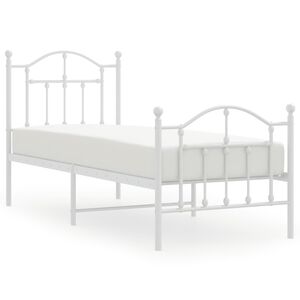 vidaXL Metalni okvir kreveta uzglavlje i podnožje bijeli 75x190 cm