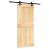 vidaXL Klizna vrata Prirodna i crna 90 x 210 cm Čvrsta borovina