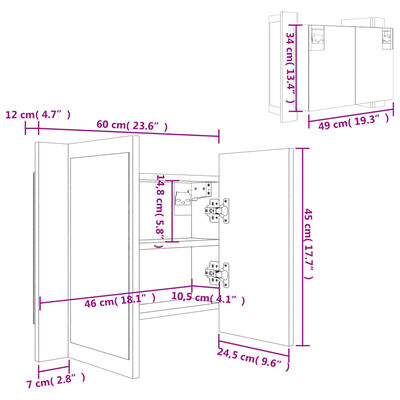 vidaXL LED kupaonski ormarić s ogledalom boja hrasta 60x12x45cm drveni