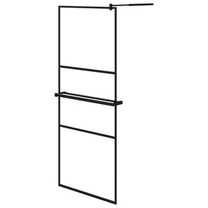 vidaXL Pregrada za tu&scaron; s policom crna 80 x 195 cm s mutnim staklom ESG