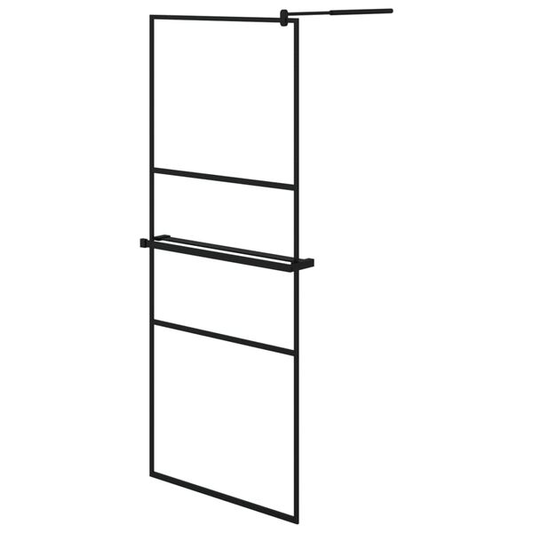 vidaXL Pregrada za tu&scaron; s policom crna 80 x 195 cm s mutnim staklom ESG