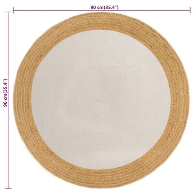 vidaXL Ukrasni tepih pleteni bijeli-prirodni 90cm juta i pamuk okrugli