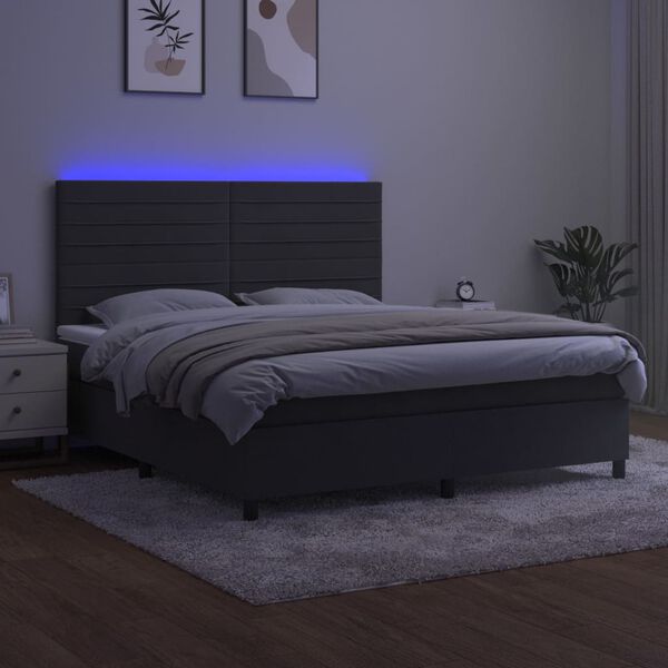 vidaXL Krevet box spring s madracem LED tamnosivi 180x200 cm bar&scaron;un