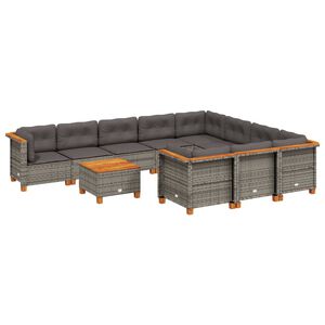 vidaXL 11-dijelni set vrtnih sofa od poliratana s jastucima sivi