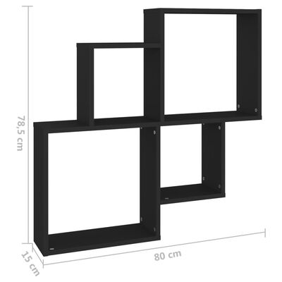 vidaXL Kockaste zidne police crne 80 x 15 x 78,5 cm konstruirano drvo