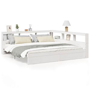 vidaXL Krevet s regalom z knjige bez madraca bijeli 200x200cm borovina