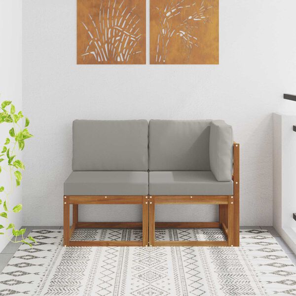 vidaXL Vanjski srednji i kutni kauč 2 Komad Prirodna i svijetlo siva