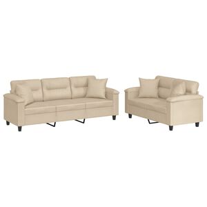 vidaXL 2-dijelni set sofa s jastucima krem od mikrovlakana