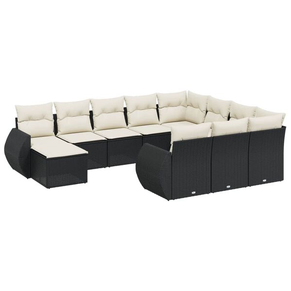 vidaXL 11-dijelni set vrtnih sofa od poliratana s jastucima crni