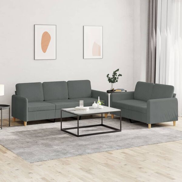 vidaXL 2-dijelni set sofa s jastucima tamnosivi od tkanine