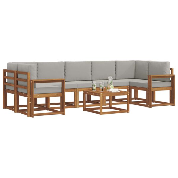 vidaXL Set vanjskih sofa s jastukom 8 pcs Prirodna i svijetlo siva