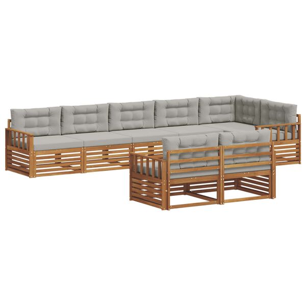 vidaXL Set vanjskih sofa s jastukom 8 pcs Prirodna i svijetlo siva
