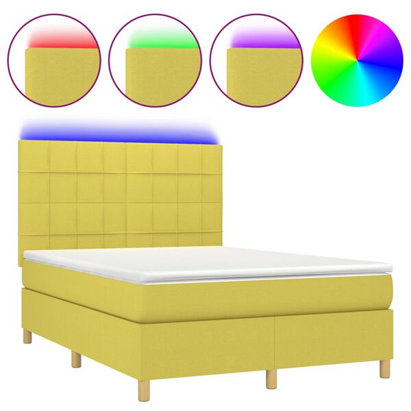 vidaXL Krevet box spring s madracem LED zeleni 140x190 cm od tkanine