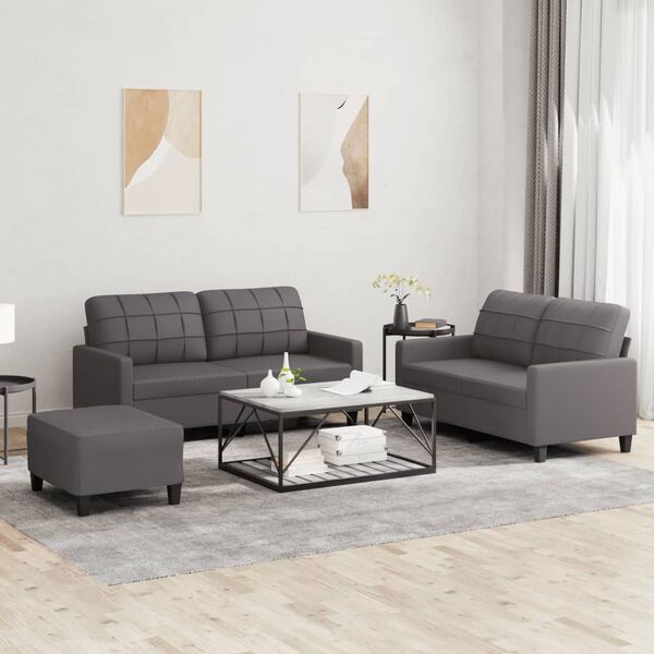 vidaXL 3-dijelni set sofa s jastucima sivi od umjetne kože