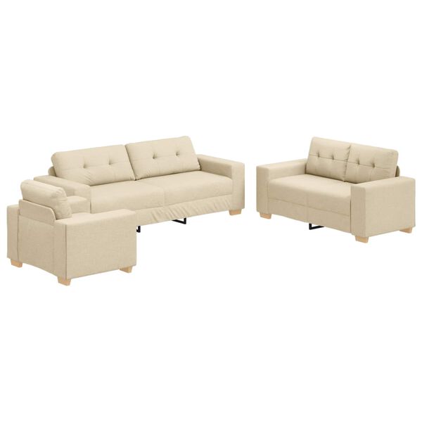 vidaXL Sofa 3 pcs Krema 221 x 80 x 80 cm Platnasta tkanina