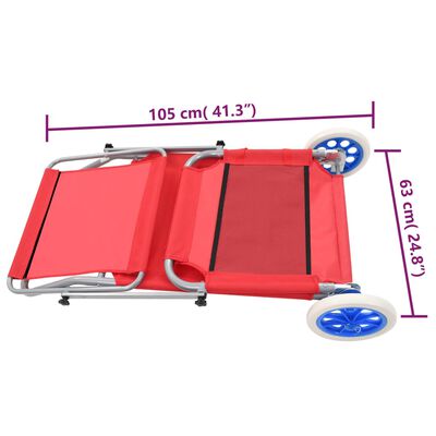 vidaXL Sklopiva ležaljka za sunčanje s krovom i kotačima crvena čelik