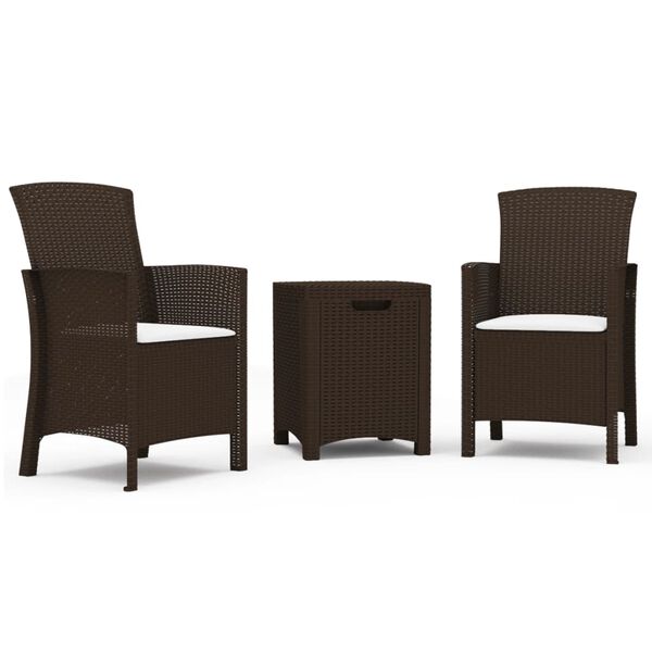 vidaXL 3-dijelna vrtna garnitura s jastucima od PP ratana smeđa