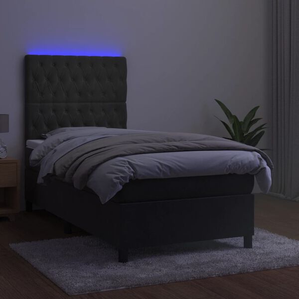 vidaXL Krevet box spring s madracem LED tamnosivi 100x200 cm bar&scaron;un