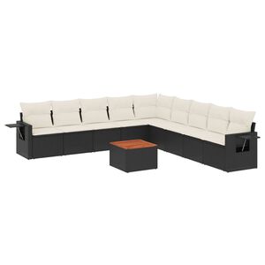 vidaXL 10-dijelni set vrtnih sofa s jastucima crni od poliratana