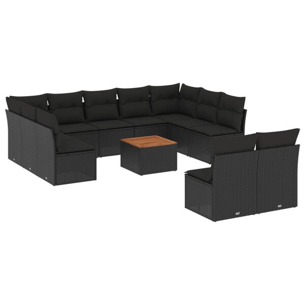 vidaXL 12-dijelni set vrtnih sofa od poliratana s jastucima crni