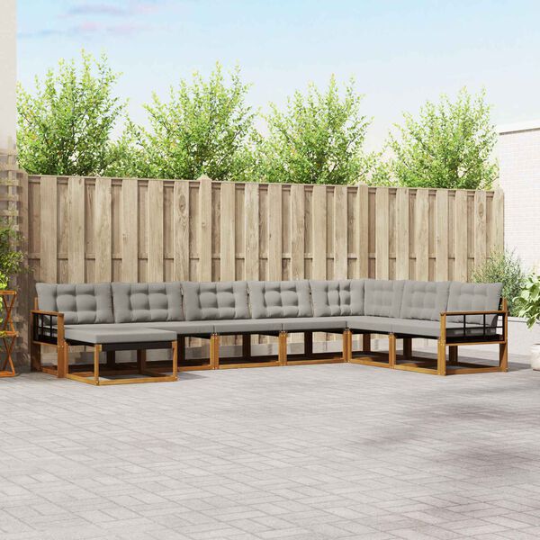 vidaXL Set vanjskih sofa s jastukom 8 pcs Prirodna i svijetlo siva