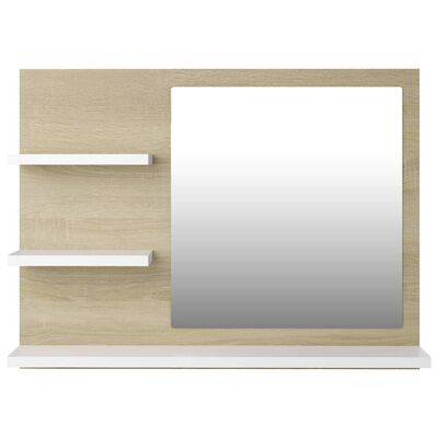 vidaXL Kupaonsko ogledalo bijelo i boja hrasta 60x10,5x45 cm drveno