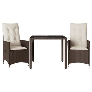 vidaXL 3-dijelni bistro set s jastucima smeđi od poliratana