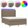 vidaXL Krevet box spring s madracem LED smeđesivi 140x190 cm tkanina