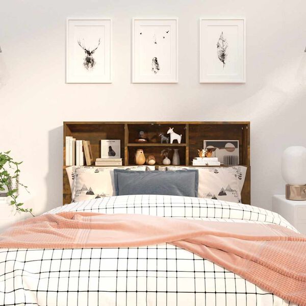 vidaXL Uzglavlje s ormarićem boja dimljenog hrasta 120x19x103,5 cm