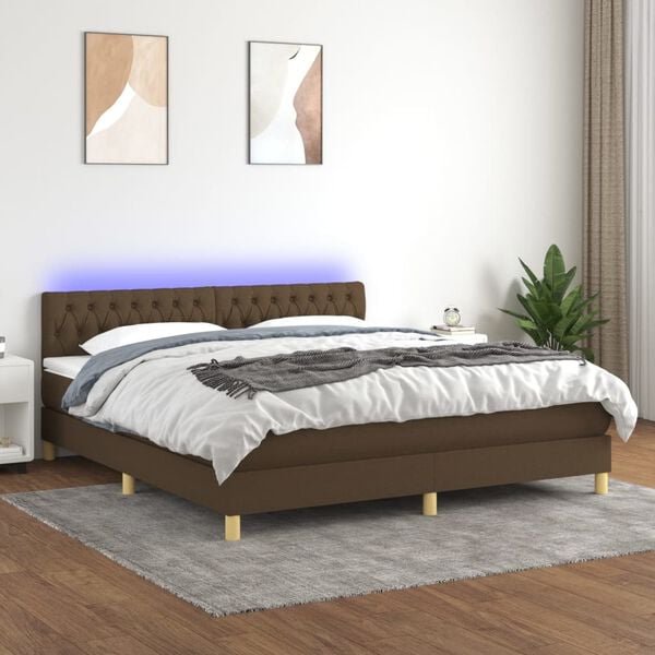 vidaXL Krevet box spring s madracem LED tamnosmeđi 180x200 cm tkanina