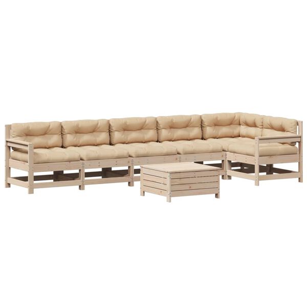 vidaXL 7-dijelna vrtna garnitura od masivne borovine s jastucima