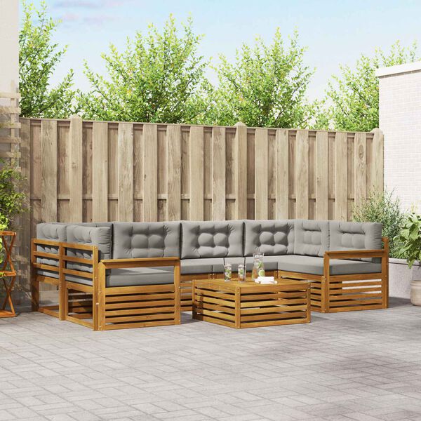 vidaXL Set vanjskih sofa s jastukom 7 pcs Prirodna i svijetlo siva