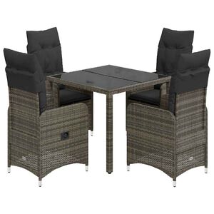 vidaXL 5-dijelni vrtni bistro set od poliratana s jastucima sivi