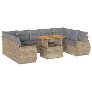 vidaXL 10-dijelni set vrtnih sofa s jastucima bež od poliratana