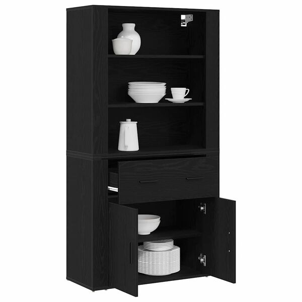 vidaXL Highboard Crni hrast 80 x 33 x 150 cm Konstruirano drvo
