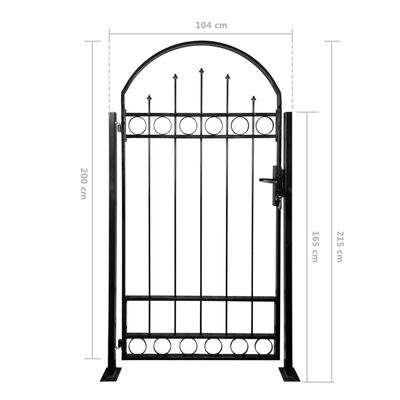 vidaXL Vrata za ogradu sa zaobljenim vrhom i 2 postolja 100x200 cm