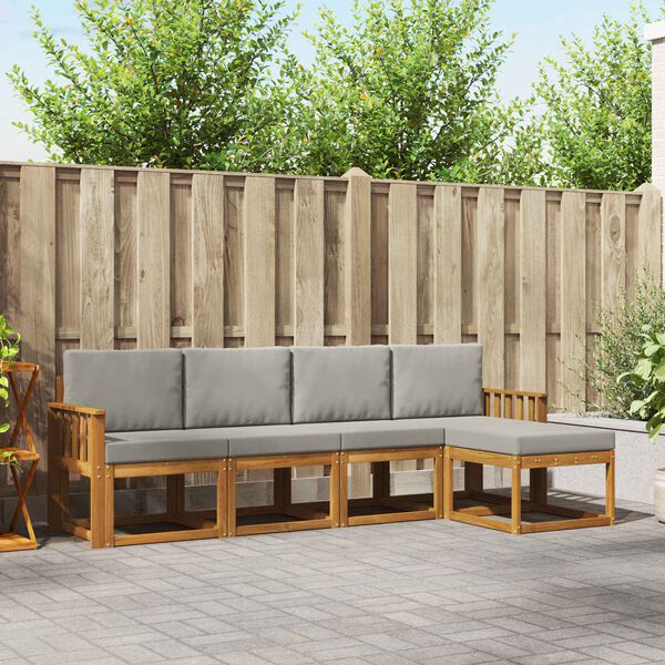 vidaXL Set vanjskih sofa s jastukom 5 pcs Prirodna i svijetlo siva