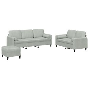 vidaXL 3-dijelni set sofa s jastucima svjetlosivi bar&scaron;unasti