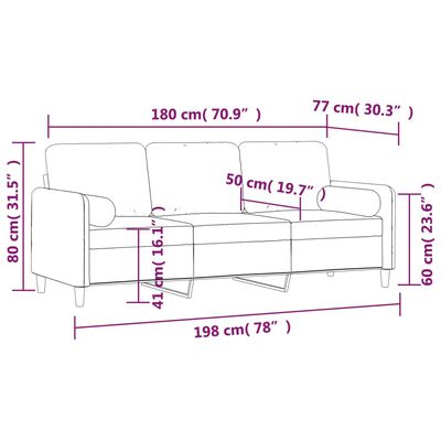 vidaXL Trosjed s jastucima svjetlosivi 180 cm baršunasti