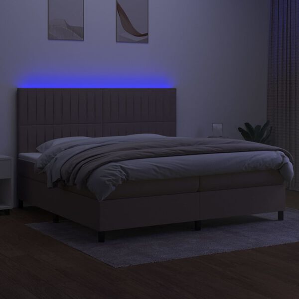 vidaXL Krevet box spring s madracem LED smeđesivi 200x200 cm tkanina