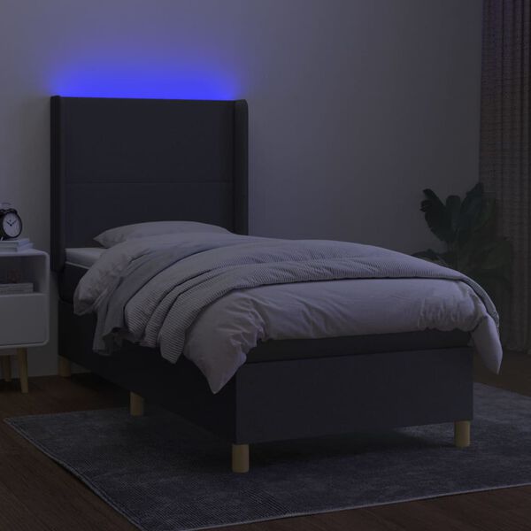 vidaXL Krevet box spring s madracem LED tamnosivi 90x190 cm tkanina
