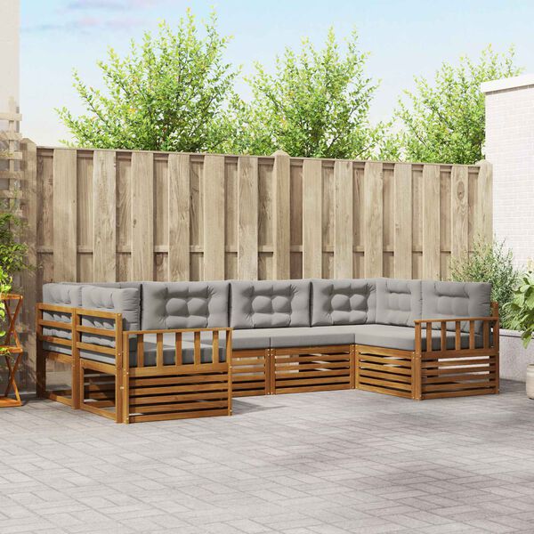 vidaXL Setovi sofa 6 pcs Prirodna i svijetlo siva Čvrsto drvo akacije