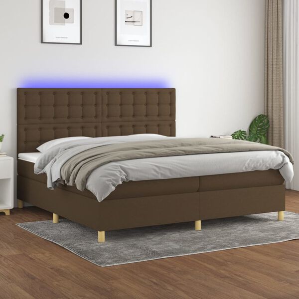 vidaXL Krevet box spring s madracem LED tamnosmeđi 200x200 cm tkanina