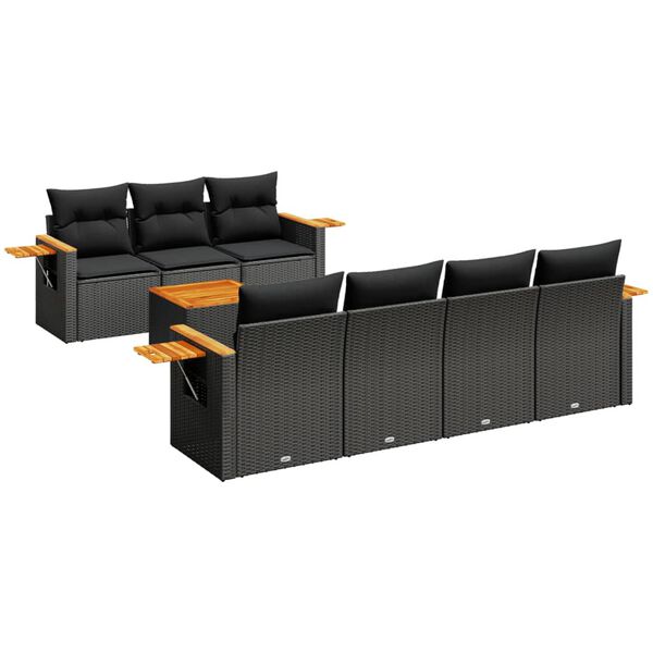 vidaXL 8-dijelni set vrtnih sofa od poliratana s jastucima crni