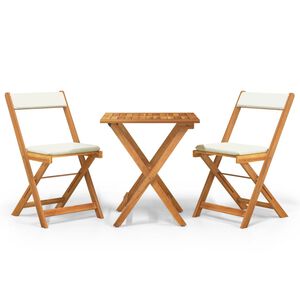 vidaXL 3-dijelni sklopivi bistro set i jastuci masivno bagremovo drvo