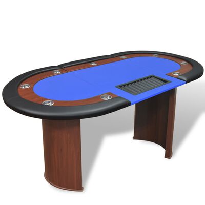 vidaXL Stol za Poker za 10 Igrača s Prostorom za Djelitelja i Držačem Žetona Plavi