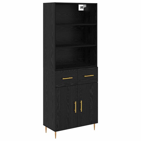 vidaXL Highboard Crni hrast 69,5 x 34 x 180 cm Konstruirano drvo