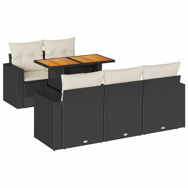 vidaXL 6-dijelni set vrtnih sofa s jastucima crni od poliratana