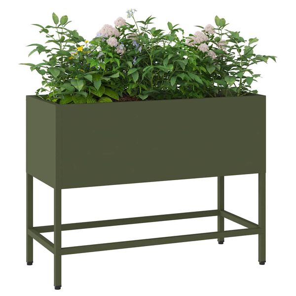 vidaXL Povi&scaron;eni Vrtni Planter Maslinovo zelena 60 x 26 x 45 cm Čelik
